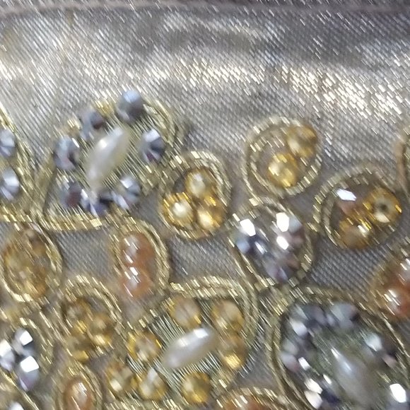 RARE D STEVENS LUXURY 4" ROYAL CHRISTMAS FALL LEAF GOLD JEWEL PEARL WIRED RIBBON - Picture 3 of 7